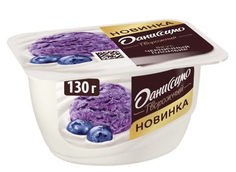 ПРОДУКТ ТВОРОЖ ДАНОН ДАНИССИМО 5,6% 130Г СО ВКУСОМ ЧЕРНИЧНОГО ПЛОМБИРА