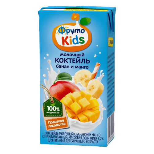 КОКТЕЙЛЬ МОЛОЧНЫЙ ФРУТОКИДС 0,2Л 3,2% БАНАН МАНГО Д/П