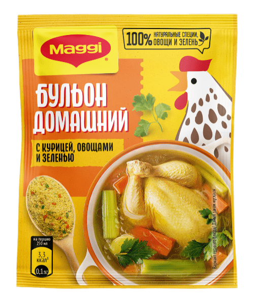 БУЛЬОН МАГГИ 75Г ДОМАШНИЙ С КУРИЦЕЙ ОВОЩАМИ И ЗЕЛЕНЬЮ В ПОРОШКЕ ПАКЕТ