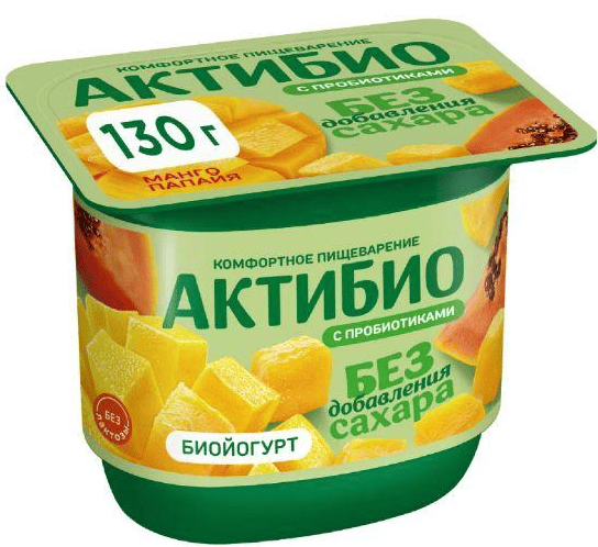 БИОЙОГУРТ АКТИБИО 3% 130Г С НАПОЛН МАНГО-ПАПАЙЯ БЕЗЛАКТОЗНЫЙ ОБОГАЩ БИФИДОБАКТ