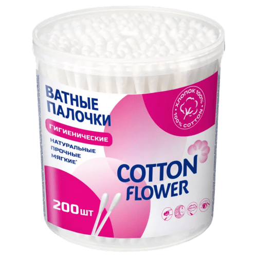 ПАЛОЧКИ ВАТНЫЕ КОТТОН ФЛАУЭР 200ШТ БАНКА