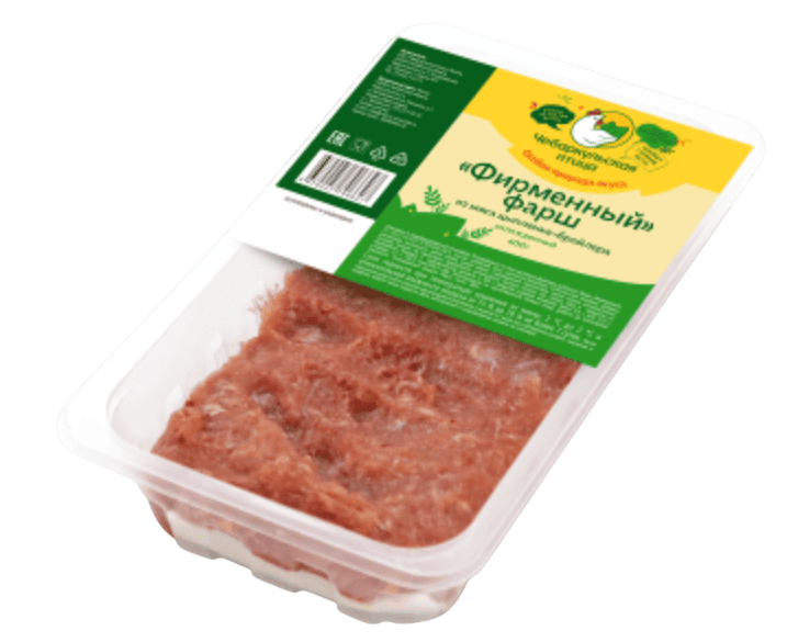 ФАРШ ЧЕБАРКУЛЬ ФИРМЕННЫЙ 400Г ИЗ МЯСА ЦЫПЛ-БРОЙЛЕРА ОХЛ ЛОТОК